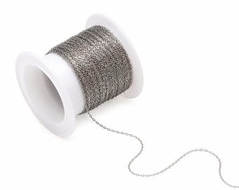 1 mètre de caîne fine argentée en acier inoxydable – Maille forçat ovale 2 × 0,8 mm