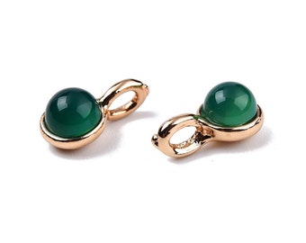 2 Pendentifs breloques rond en agate verte breloque 6.5 mm pierre agate