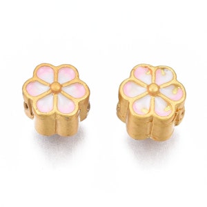 Perle fleur doré mat 7mm perle fleur email
