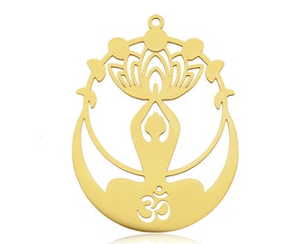 Pendentif yoga Bouddha Ohm pendentif fleur de lotus  43mm -  Acier Inoxydable 304