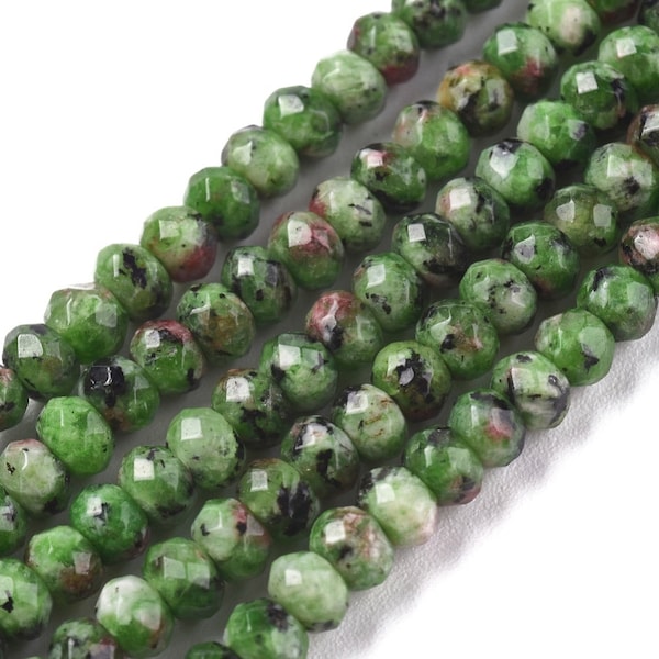 100 Perles rondelle jade de Malaisie lime green naturel teint perle jade 4 mm  perles facette jade