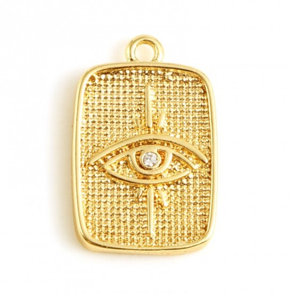 Pendentif œil doré médaille rectangle œil 16 mm plaqué or 18k  pendentif porte bonheur breloque chance
