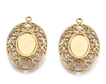 Pendentif acier 304 inoxydable doré 21 mm pendentif support plateau cabochon 6.5x8.5 mm