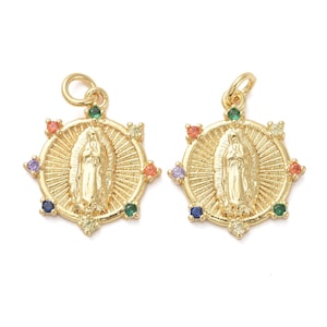 1 Pendentif médaille Vierge Guadalupe 18 mm Pendentif Vierge pendentif religieux médaille vierge doré