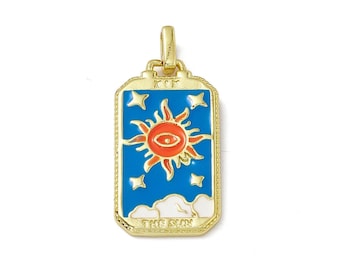 Pendentif médaille tarot 26 mm en métal doré émaillé pendentif soleil breloque carte tarot