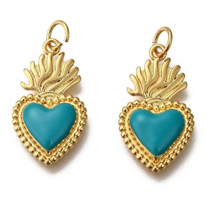 Pendentif cœur ex Voto en metal doré cœur émaillé breloque cœur Vendu à l'unité
