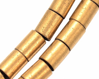 Perles intercalaires hématite synthétique plaqué or, petits tubes 2 mm pour bijoux, vendues par fil