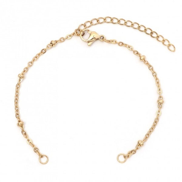 Bracelet chaîne maille forçat avec anneaux d'attaches et fermoir acier inoxydable 304 Chaine pour bracelet 17 cm chaine doré