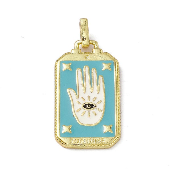 Pendentif médaille tarot 26 mm en métal doré émaillée pendentif porte bonheur main