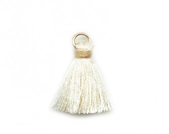 10 Pompons beige en coton anneaux doré pompon coton 25 mm