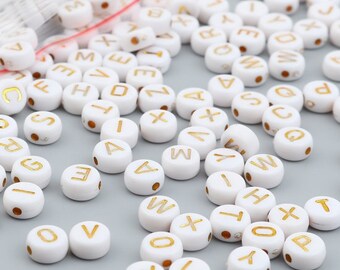 500 Perles alphabet en acrylique , perles lettre alphabet , perles blanches 7 mm