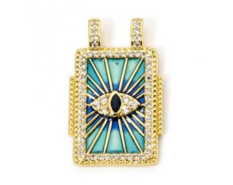 Pendentif Œil Protecteur en Laiton Plaqué Or 18K et Émail