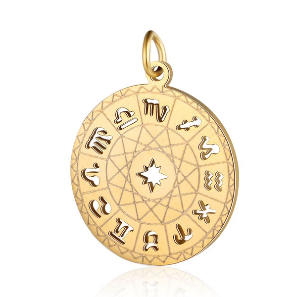 Pendentif zodiac constellation en acier inoxydable doré  22,5 mm