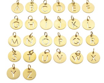 Breloque ronde lettre alphabet 12 mm Pendentif lettre initiale alphabet en acier inoxydable avec anneau doré