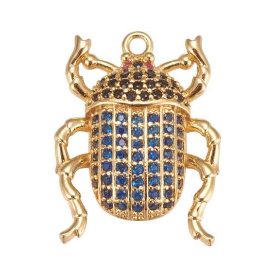 Pendentif Scarabée en Laiton Doré avec Zircon Cubique 22.5 mm