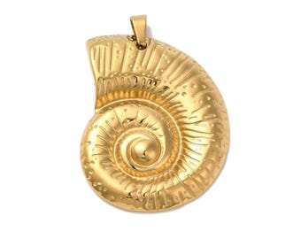 Grand Pendentif coquillage doré 44 mm breloque coquille acier inoxidable