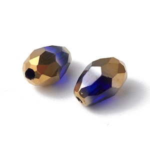 Perle goutte facette en verre 6 mm perle larme bleu et doré moitié plaqué or