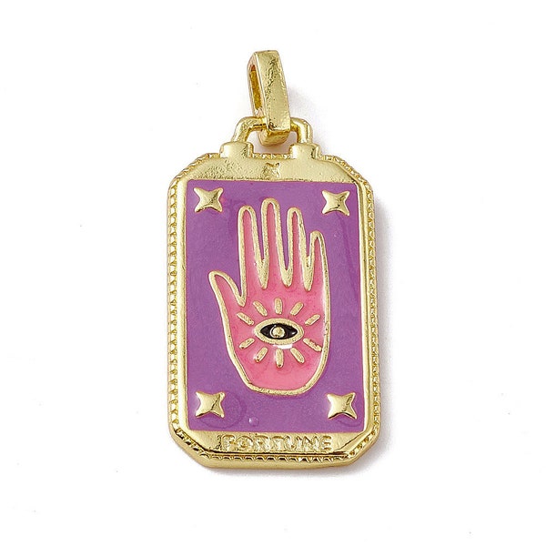 Pendentif médaille tarot 26 mm en métal doré émaillée pendentif porte bonheur main