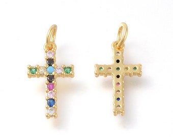 Pendentif croix en laiton doré 16 mm pendentifs avec zircon cubiques à micro-pavés - l'unité" -