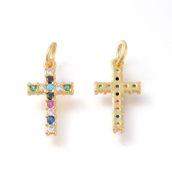 Pendentif croix en laiton doré 16 mm pendentifs avec zircon cubiques à micro-pavés  - l'unité" -