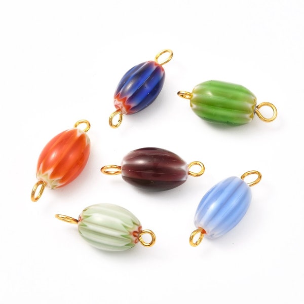 10 Pendentifs connecteur ovale en verre millefiori perle en verre artisanal couleur mixte