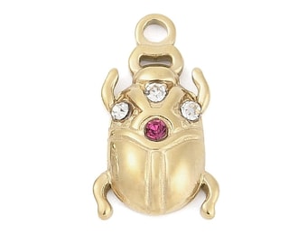 Pendentif scarabée doré acier inoxydable breloque scarabée 17mm
