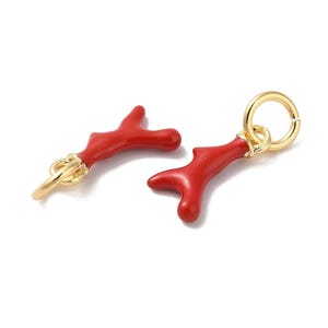 Mini breloque corail 11 mm plaqué or 18k corail rouge breloque branche de corail