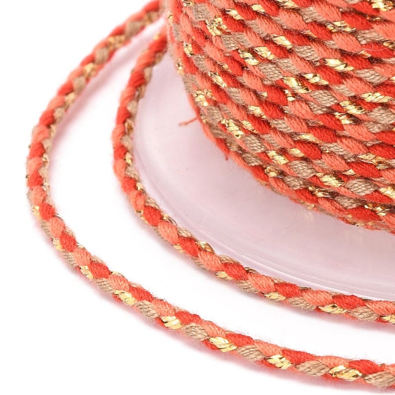 Cordon en coton tressé rouge corail fil doré 1,5 mm-2 mm cordon multicolore pour cordon bijoux en coton pour scrapbooking longueur 1 mètre image 1