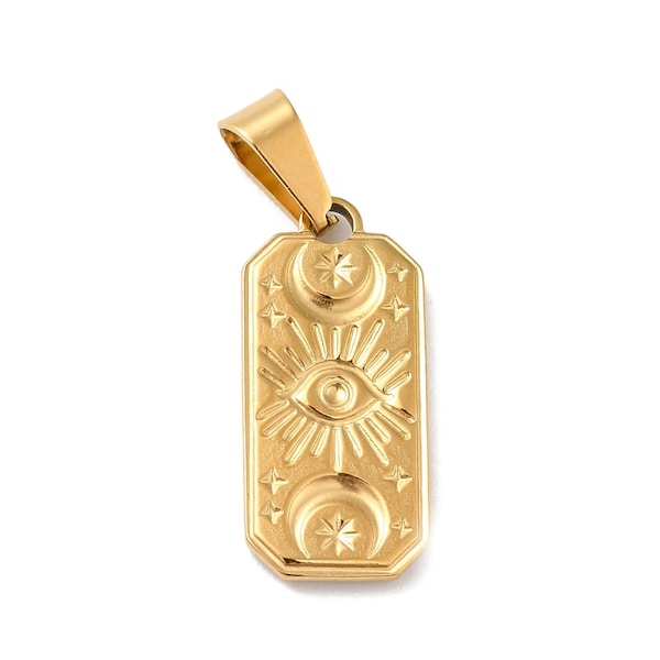 Pendentif médaille œil porte bonheur 22,5 mm pendentif en acier inoxydable