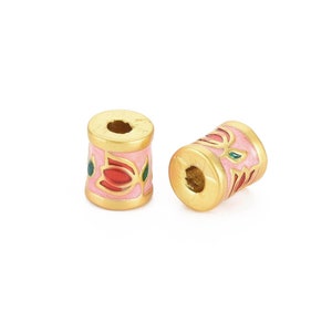 Perle tube cylindre doré 8mm perle tube doré fleur email