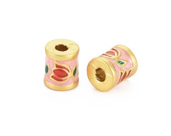 Perle tube cylindre doré 8mm perle tube doré fleur email