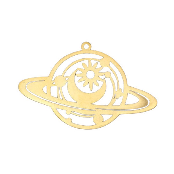 Pendentif étoile et lune doré acier inoxydable 25,5 x 40 mm