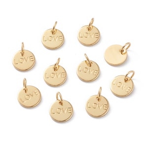 Pendentif rond mit mot mot love 8,5 mm breloque love doré en laiton plaqué or