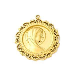 Médaille vierge en acier inoxydable 304 doré 24 mm pendentif vierge doré