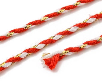 Cordon en coton tressé rouge fil doré 1,5mm-2mm cordon multicolore cordon pour bijoux en coton cordon scrapbooking longueur 1 mètre