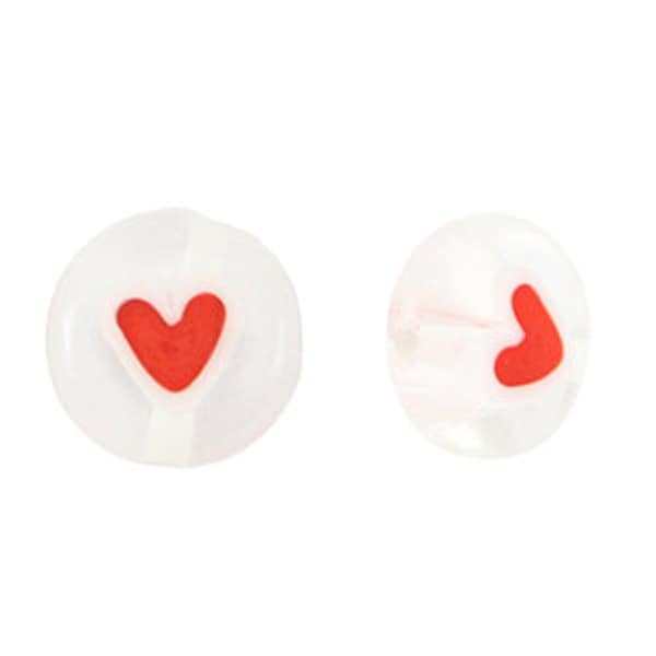 5 Perles rondes cœur 8mm transparent et rouge perle cœur rouge 8 mm perle disque