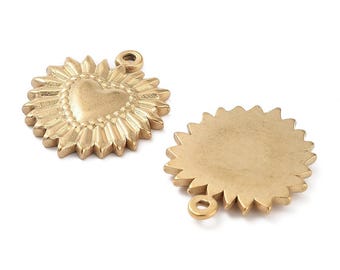 Pendentif cœur ex voto en acier inoxydable doré cœur doré 23 mm