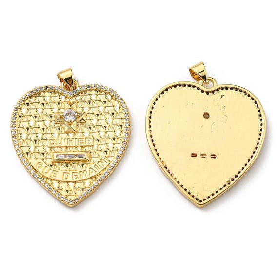 Pendentif Cœur Plaqué or 30 Mm Breloque Cœur Doré Médaille Porte