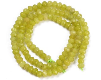 Perles de jade naturel teinté jaune, rondelles facettées, fil de perles 4 mm pour création bijoux