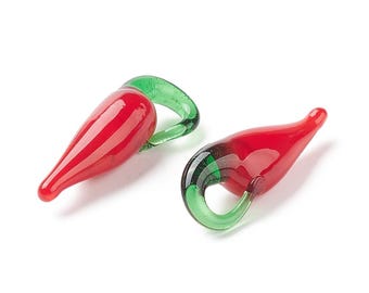 10 Pendentifs Piment Rouge Porte-Bonheur – Verre Lampwork Artisanal