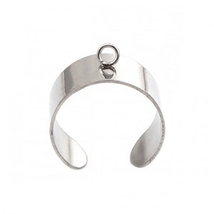 Bague réglable argenté avec anneaux、bague en acier inoxydable、bague argenté、bague ajustable、bague à breloques - Vendu à l'unité -