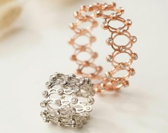 Pulsera de anillo convertible de plata esterlina / Diseño de enrejado de circonitas / Regalo para ella / Regalo de Navidad y San Valentín