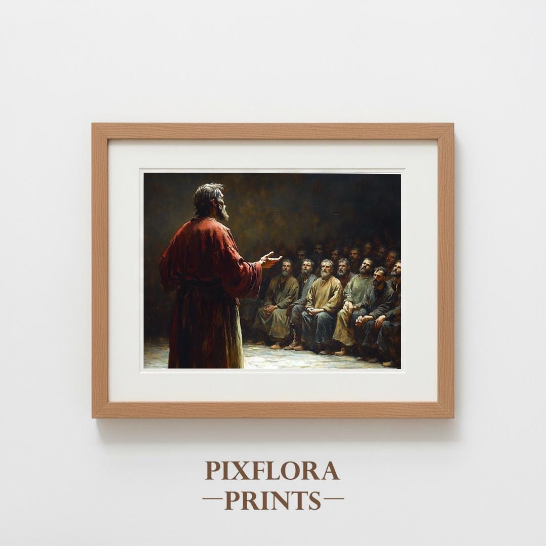 Biblical Prophet in Deep Red Robe - Vintage Religious Art, Dramatic ...