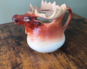 Vintage Porcelain Stag/Elk/Moose Creamer / Pitcher Made in Austria c. 1940 - 1950's