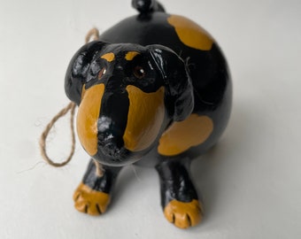 Black and Gold Dog Gourd Folk Art Dog Dried Natural Gourd