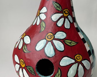 Birdhouse Gourd Spring Decor Hand Painted Birdhouse Folk Art Birdhouse Dried Natural Gourd