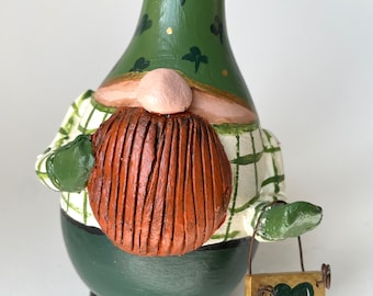 Gnome Gourd Decoration St Pattys Day Decor Gnome Leprechaun Folk Art Gnome Dried Natural Gourd Lucky Duck Decor