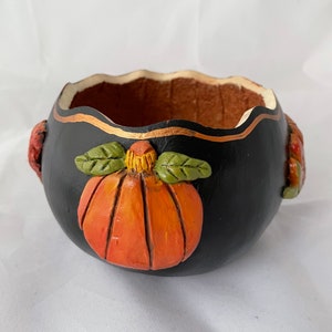 Autumn Gourd Bowl with Pumpkins and Leaves Natural Gourd Bowl Fall Decor Autumn Decorations Halloween Candy Bowl