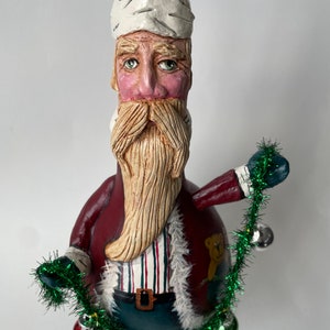 Folk Art Santa Claus Gourd Sculpture: Christmas Holiday Decor