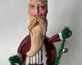 Christmas Santa Claus Gourd Folk Art Santa Christmas Decoration Holiday Decor Dried Natural Gourd Hand Sculpture Santa